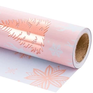 Reversible Christmas Wrapping Paper Roll - Reindeer & Snowflake in Pink for C... - Picture 1 of 7