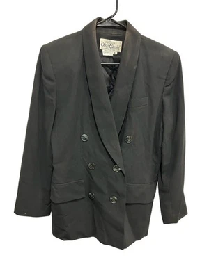 Chaqueta Blazer Vintage Oleg Cassini Petite Doble Pecho Negra Talla 8 Ropa de Oficina Foto 1 de 4