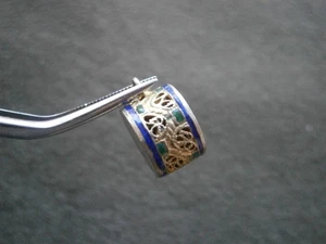 Trommel Vintage Vermeil Sterling Silber Filigran & Emaille Charm Anhänger 1,5g - Bild 1 von 8