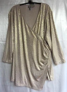 CHICO'S ANIMAL FOIL SURPLICE TOP GOLD CHICOS SIZE 1 = 8/10 NWT $79 - Picture 1 of 5