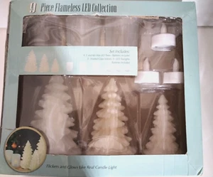 Holiday 9 Piece New White Wax Flameless LED Flicker Glow Candle Light Set - Picture 1 of 7