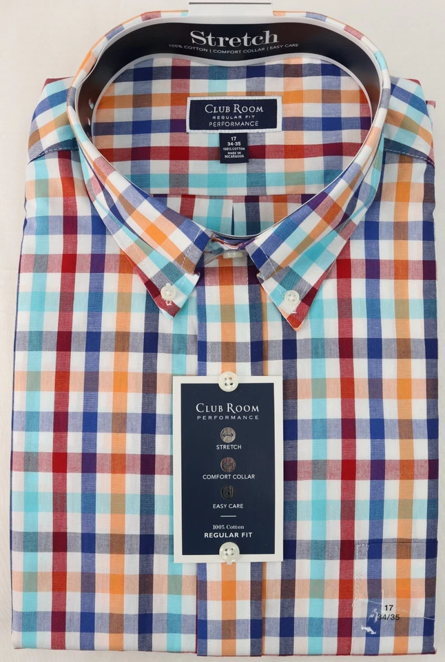 全新 Club Room Performance 标准版型 夏季格子正装衬衫 XL 17.5 34/35 — 第 1/1 张图片