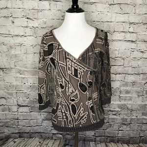 Women's ANAC Kimi 3/4 Sleeve Faux Wrap Top Textured Buttons Size Medium - Picture 1 of 12