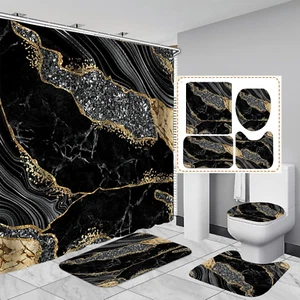 4PCS Marble Shower Curtain Sets, Modern Bathroom Sets with Shower Curtains, Toil - Picture 1 of 12