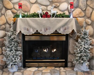 Reindeer Scene on Grey Mantel Scarf (19" x 90") - Image 1 of 4