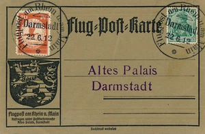 BF1367 / Flugpost am Rhein / DARMSTADT - 22.06.1912 - Flugpostmarke - Michel II - Bild 1 von 2