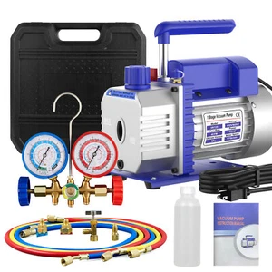 4 CFM 1/3HP Bomba de Vacío de Aire HVAC Colector Manómetro Kit de Refrigeración Aire A/C EE. UU. - Imagen 1 de 22