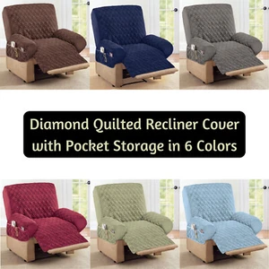 Diamond Quilted Stretch Recliner Chair Cover with Pocket Storage in 6 Colors - Picture 1 of 14