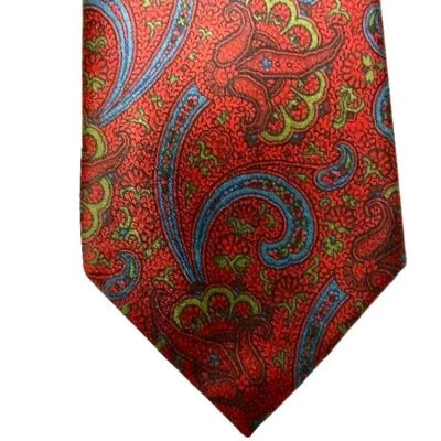Мужской красный шелковый галстук с узором пейсли Oscar De La Renta синий и зеленый классический деловой - Изображение 1 из 4