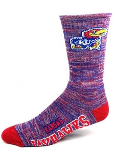 Kansas Jayhawks Blue & Red RMC Speckled Deuce Crew Socks - Picture 1 of 2