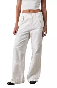 NSF Women's White 100% Italian Canvas Relaxed Trousers Baggy Pants - 24 - Picture 1 of 3