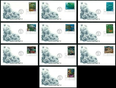 USA, SCOTT # 3831, SET OF 10 FDC ARTCRAFT COVERS PACIFIC CORAL REEF, FISH 2004 - Image 1 of 4