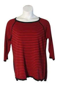 Talbots XL Red Navy Blue Striped Sweater 3/4 Sleeve - Picture 1 of 3