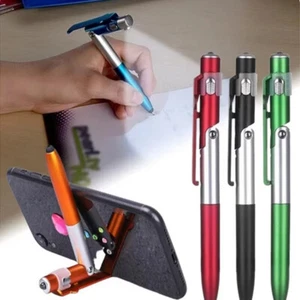 4 In 1 Stylus Touch Ballpoint Pen with LED Lights Fold Phone Holder Night Read - Picture 1 of 19