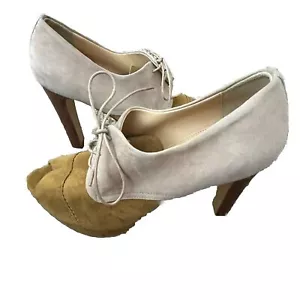 J Crew Womens Odeon Leather Suede High Heel Oxfords Pumps Lace Up Shoes Sz 8.5 - Picture 1 of 9