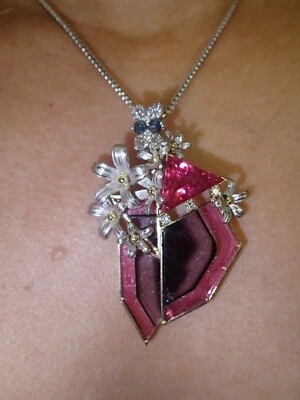 Большой платиновый/18K YG 21.4CT бриллиант, арбуз и розовый турмалин цветок подвеска  - Изображение 1 из 4