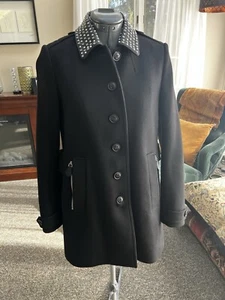 Burberry Brit Woman’s Wool Coat With Leather Studded Collar Size 4 - Picture 1 of 17