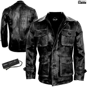 Chaqueta Abrigo Hombre Negra Elegante Café Racer Motociclista Marca Cuero Genuino Cuero - Imagen 1 de 10