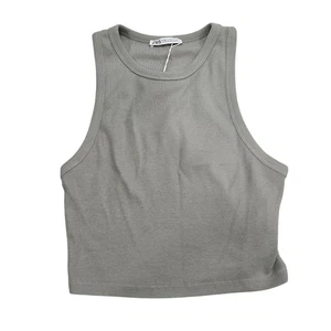 Camiseta sin mangas recortada de punto acanalado Zara para mujer gris espacial mediana sin mangas elástica - Imagen 1 de 5
