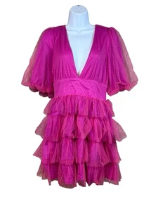 Lulu’s Medium Rüschenkleid mit Puffärmeln Neu mit Etikett Hot Pink - Bild 1 von 5