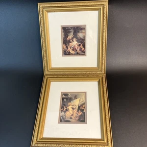 2 Victorian Style Cherub Wall Pictures Set Gold Framed 13" Angels Matte Wall Art - Picture 1 of 7