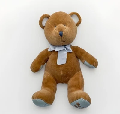 Russ Bear My 1st First плюшевый малыш погремушка велюр коричневый желтовато-коричневый синий винтажный 11 дюймов - Изображение 1 из 4
