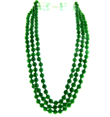 Collar de cuentas de jade verde triple hebra .75*18 pulgadas Foto 1 de 4