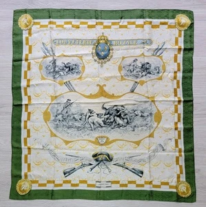 RARE Scarf HERMES Louveterie Royale Damask Silk 1961 Ch. Hallo Green Vintage - Picture 1 of 19