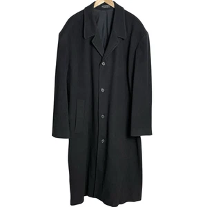 Vtg Andrew Fezza Cashmere Blend Coat Mens 48L Black Lined Winter Long Overcoat - Picture 1 of 12