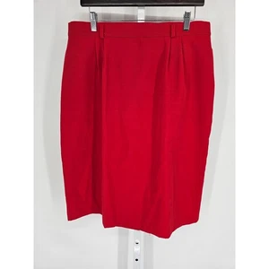 Worthington Womens Sz 14 Midi Length Classic Pencil Skirt Solid Red Pleated - Picture 1 of 5