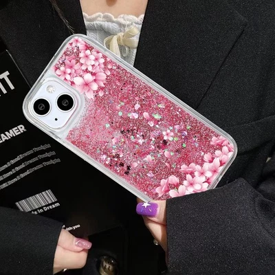 Glitter Quicksand Peach Blossom Case Flash Cover Women Girls For Various Phone - Image 1 of 4