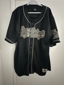 Vintage Johnny Sports Mens XXL 90a Black Button Up Baseball San Diego - Picture 1 of 11