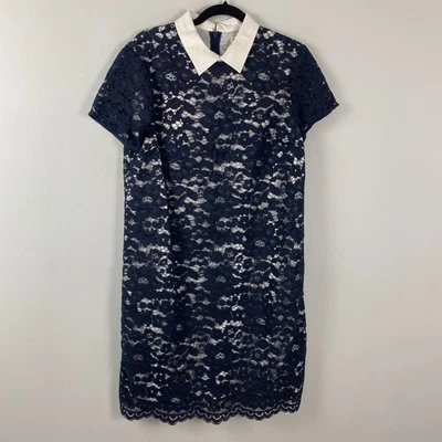 Платье с воротником Brooks Brothers синее кружевное размер 14 короткий рукав длина до колена - Изображение 1 из 4