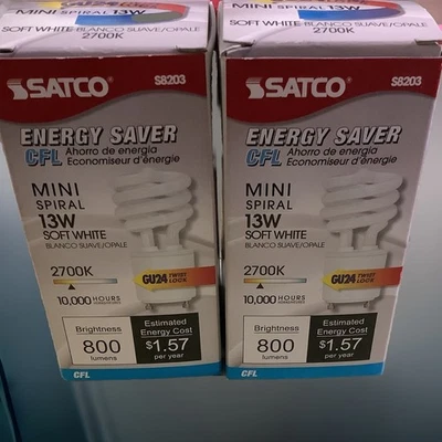 Satco (Set Of 2)S8203 13W Bi Pin GU24 Base Mini Spiral CFL Light Bulb Soft White - Image 1 of 4