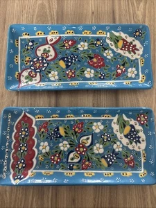 Lot Of 2 Handmade Turkish Trays - 10 Inches By 5 Inches - Picture 1 of 4