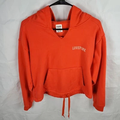 Victoria’s Secret 粉色连帽衫女式 L 橙色爱情运动作物运动衫  — 第 1/4 张图片