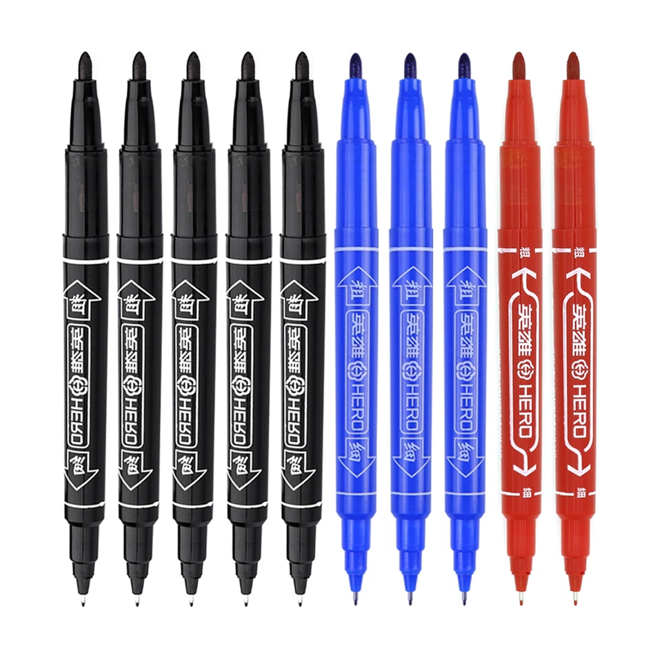 10x Fineliners Felt Tip Pens Dual Nibs Permanent Marker Pens Black Blue Red Ink - image 1 of 4