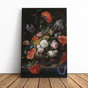 Abraham Mignon Stillleben Blumen Schnecken Leinwand Wandbild Kunstdruck gerahmtes Bild - Bild 1 von 7