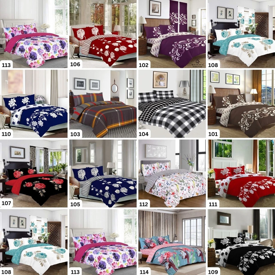 4 Pcs Luxury Bedding Set, Duvet Cover, Pillowcase, Fitted Sheet, Premium Designs