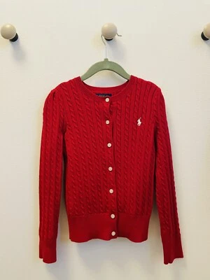 Ralph Lauren Little Girls迷你电缆棉质开衫6Y-红色 — 第 1/3 张图片