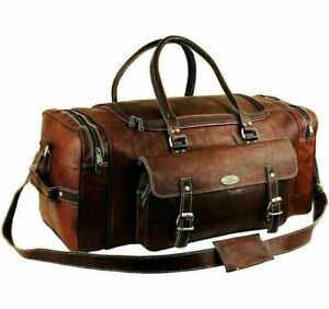 Large BROWN Duffle Travel Luggage Weekend Holiday Bag Men's Real Goat Leather