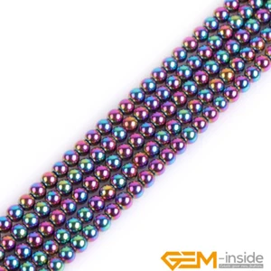 Hematite Natural Gemstone Rainbow Metallic Coated Reflections Round Beads 15" UK - Picture 1 of 46