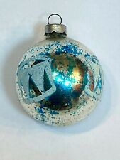 Blown Glass Ornament Christmas Holiday Vintage Silver Blue Frost Ball Metallic 