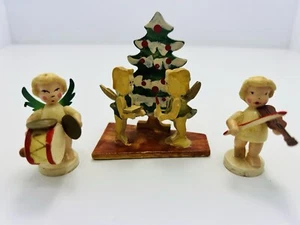 Vtg Wood Angel tree decoration Japan & 2 hard plastic angels Hong Kong Figurines - Picture 1 of 20