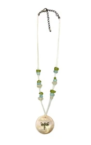 Libelle Anhänger Abalone MOP Muschel Halsreif Halskette Meer Glas weiß grün blau - Bild 1 von 24