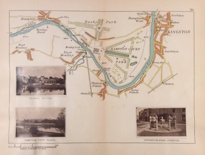 Mapa del río Támesis 1885 por Taunt Hampton Court Palace and park Kingston Foto 1 de 2