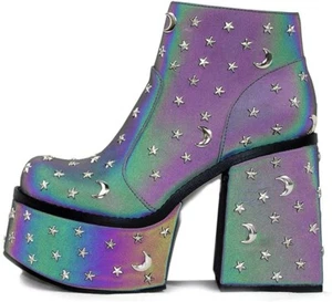 YRU Rainbow Reflective Platform Rave booties. Size 10. New. EDC. Burning Man - Picture 1 of 9
