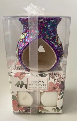 紫色闪光亮片精油燃烧器蜡加热器礼品包 — 第 1/4 张图片