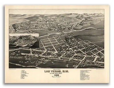 1882 Las Vegas New Mexico Vintage Old Panoramic City Map - 18x24 • 22.05$