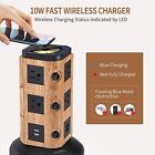 USB Power Strip Surge Protector Tower Outlets with 10W Wireless Charger Station